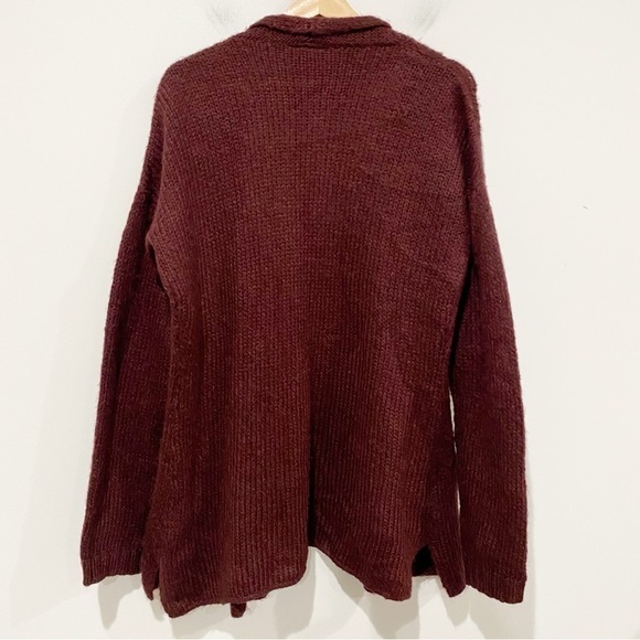 WOODEN SHIPS Burgundy Open Cardigan Pockets Wool Cabincore Size Medium Large - Picture 2 of 6